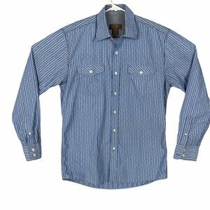 Blue by Pronto Oumo Shirt Men M Blue Stripe Long Sleeve Casual Flap Pockets